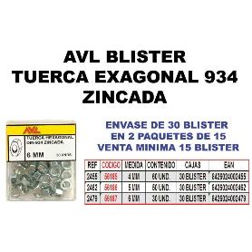 BLISTER TUERCA HEXAGONAL DIN 934 CINCADO METRICA M-4