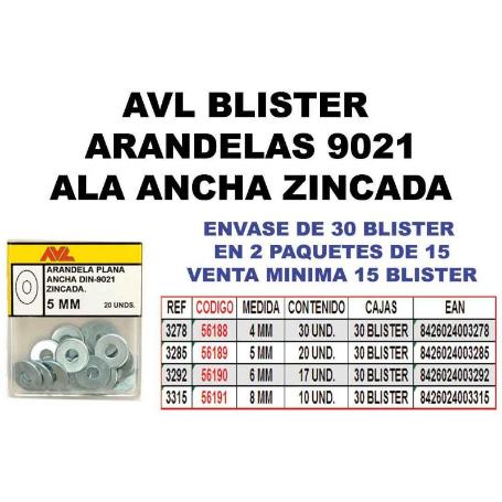 BLISTER ARANDELA PLANA DIN 9021 CINCADA METRICA M-8