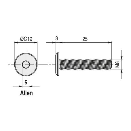 TORNILLO EMBELLECEDOR CEGAS CABEZA PLANA ALLEN M8 NIQUELADO. ELEGIR LARGO. LARGO 90MM DIÁMETRO 8MM