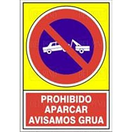 SEÑAL 432 ALUM.490X345PR.APARC.AV.GRUA PROHIBIDO APACAR AVISAMOS GRUA