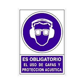 SEÑAL 624 PLAST.345X245OB.GAFA/P.ACUST ES OBLIGATORIO USO GAFAS Y PROT.ACUSTICA