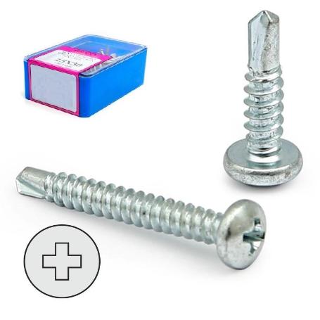 CAJA TORNILLO BROCA CABEZA ALOMADA DIN 7504-N CINCADO LARG.R/CHAPA 16MM Ø ROSCA CHAPA 3.5MM