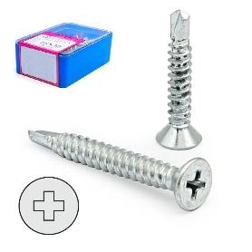 CAJA TORNILLO BROCA CABEZA PLANA DIN 7504-P CINCADO LARG.R/CHAPA 19MM Ø ROSCA CHAPA 3.9MM