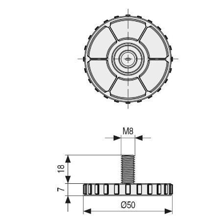 PIE NIVELADOR RIDO Ø50 M8X18 GRIS CLARO