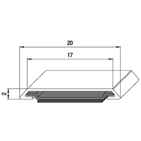 PERFIL ADHESIVA BALELA 20MM 3M. PLATA MATE  PARA PUERTAS DE CRISTAL.