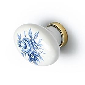 POMO PORCELA AROMA FLOR AZUL BLANCO / ORO OVALADO