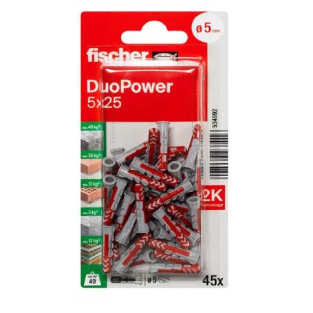 BLISTER TACO FISCHER DUOPOWER 5-25(45U) PARO TORNILLOS DE 3-4MM MED.TACO 8-40