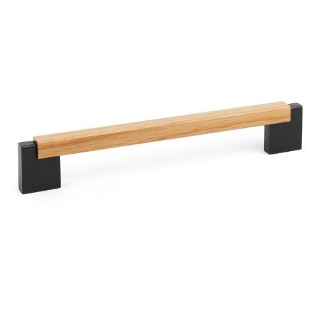 TIRADOR CON MADERA MODELO DUO MINI ACABADO ROBLE, NOGAL, NEGRO ACABADO ROBLE DIST. AGUJERO DIST. 160MM.
